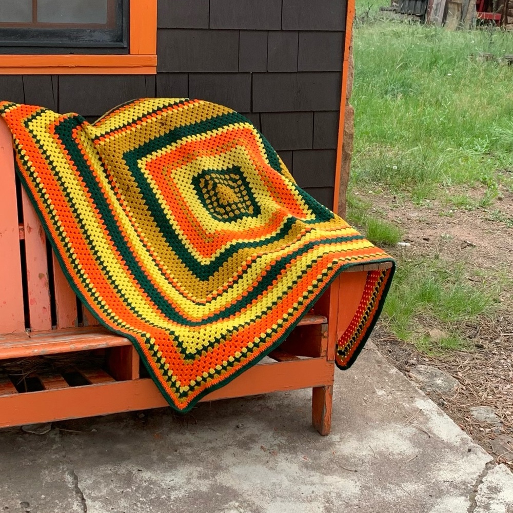 Vintage Knit Afghan Blanket Throw Knit Coverlet